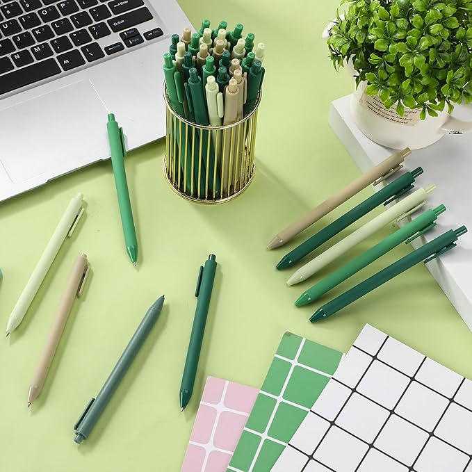 25 Pcs Ballpoint Pens Bulk Retractable Writing 1. 0 mm Black Ink Cute Pens Smooth Writing Color Fancy Gift for Teacher Student Employee Office School Home Baby Shower Supplies (Green Series)