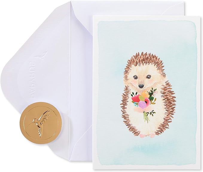 Papyrus Blank Cards with Envelopes, Hedgehog with Flower (14-Count)