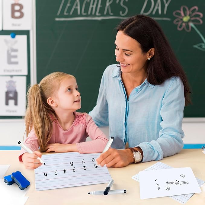 24 Pack Dry Erase Boards, 9"x12" Double Sided Whiteboards Small Whiteboards with Lines for Students, Kids, Teacher Classroom, Mini Portable White Boards with 24 Makers, 24 Erasers