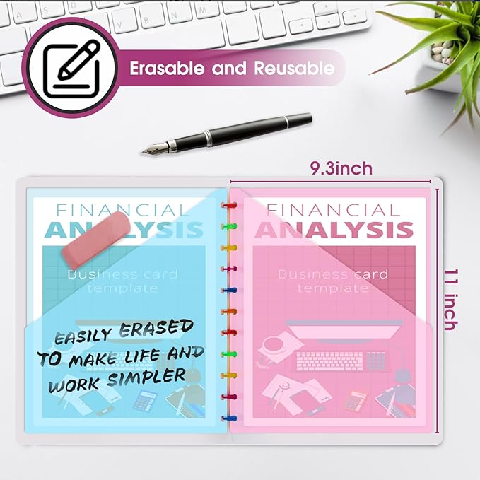 32 PCS Discbound Dividers Letter Size Disc Planner 2 Pocket Fit 8.5" x 11" Paper Notebook with Pockets 11 Disc Folder for Office Home School