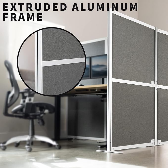 VIVO T-Shape Modular Corner Wall System, 4 Panels, Modern Professional Office Cubicle Dividers, Freestanding Privacy Screen, 66 inches High, Dark Gray, PP-MWS63D-T