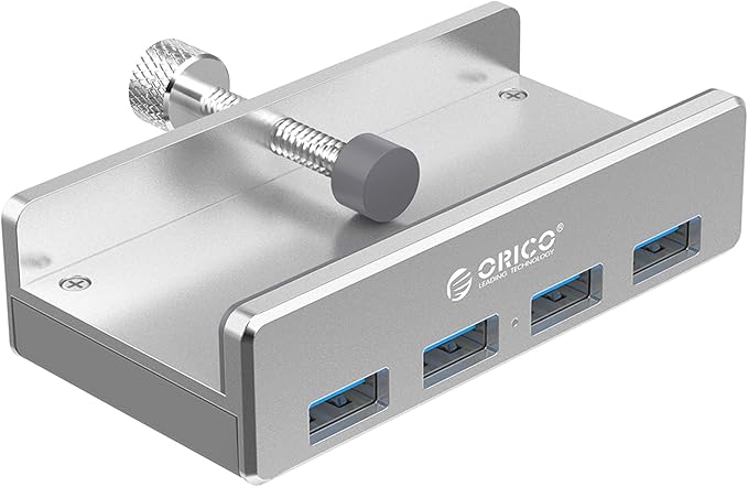 ORICO USB 3.0 Hub Clamp Adapter, Aluminum 4-Port USB Splitter with Extra Power Supply Port and 4.92 FT USB Data Cable, Ultra-Portable USB Expander for 2021 iMac/Laptop/PC