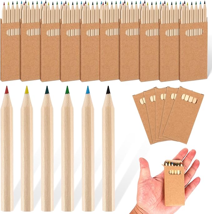 Faccito 10 Packs Mini Drawing Colored Pencils for Kids 3.5 Inch Portable Short Fat 6 Different color Pre Sharpened Pencils in Bulk for Children Painting Classroom School Supplies