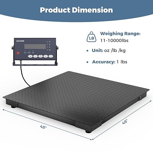 48"x48" Industrial Floor Scale, Professional Platform Scale with Digital Indicator, Weighing Scale for Warehouse Shipping and Industrial Use, 10000 lb x 1 lb, Black
