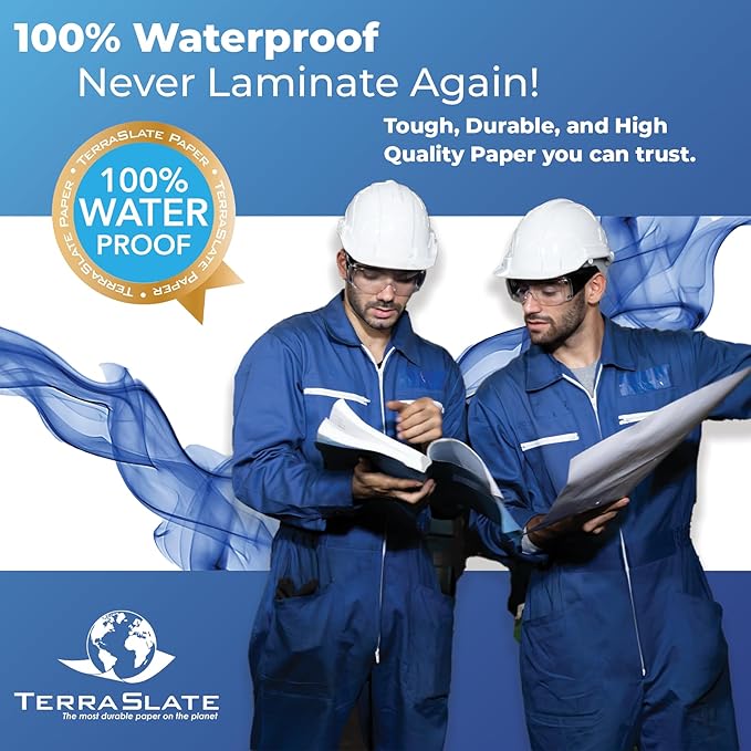 TerraSlate Premium Waterproof Paper, 5 MIL 8.5” x 11”, Laser Printer & Copy Machine Compatible, Durable & Rain/Weather-Proof Copy Paper, White Paper (25 Sheets)