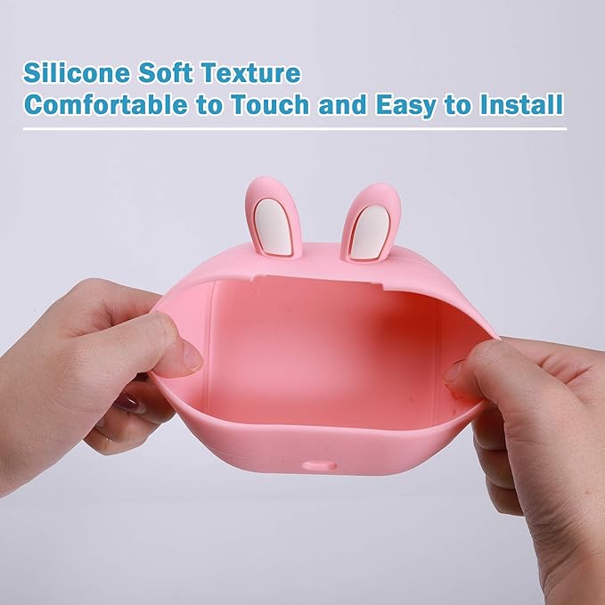 Memoking T02 Protective Case-Bunny Ears Shape Soft Silicone BPA-Free Cute Design Printer Cover, Compatible with T02 Mini Bluetooth Wireless Portable Mobile Pocket Printer, Pink