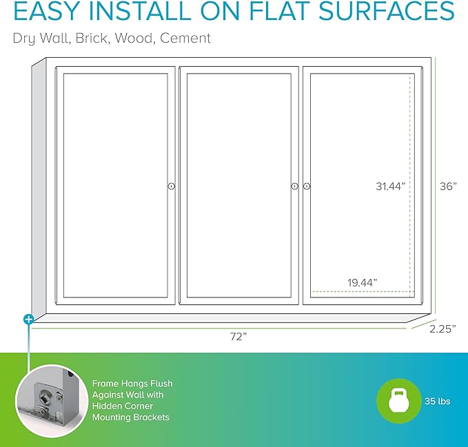 Ghent 36" x 72" 3-Door Outdoor Enclosed Bulletin Board with Lock, Vinyl Material, Shatter Resistant Acrylic Panels, Made in the USA, Satin Aluminum Frame - Caramel