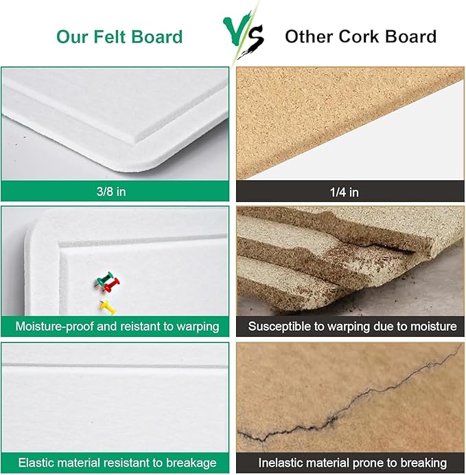 Large Bulletin Board, 48 X 36 inches Felt Board Notice Pin Board,4' x 3' Cork Board Alternative for Wall, Self-Adhesive Vision Board Mood Board Foldable Photo Board with 30 Pushpin-Warm White