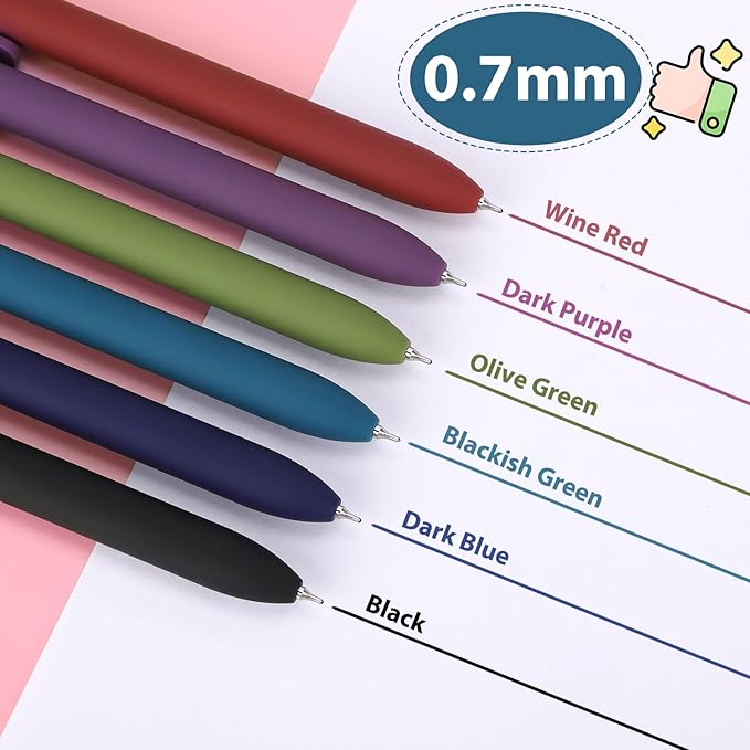 FIOVER Colorful Gel Pens - 12Pcs 0.7mm Multi-Colored Pens, Smooth Writing Coloring Journaling Supplies for Note Taking, Cute Aesthetic Office School Supplies (12PCS Colorful Ink)