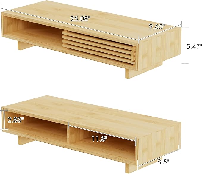 Zri Bamboo Computer Monitor Stand with Drawer, Dual Laptop Stand for Desk,Single Monitor Riser with Storage,Wood Office Desk Organizer & Accessories