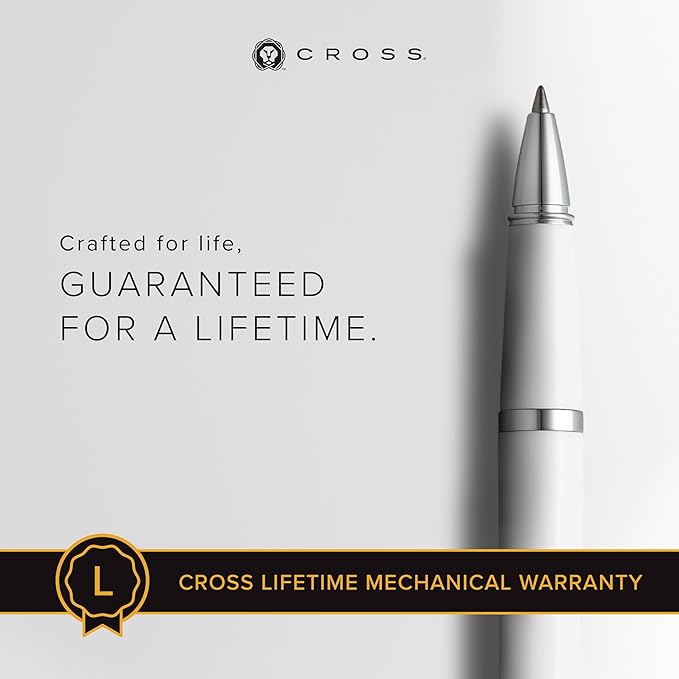 Cross Bailey Light Refillable Rollerball Pen Presented in a Everyday Gift Box - Medium Point, Black Ink, Polished White
