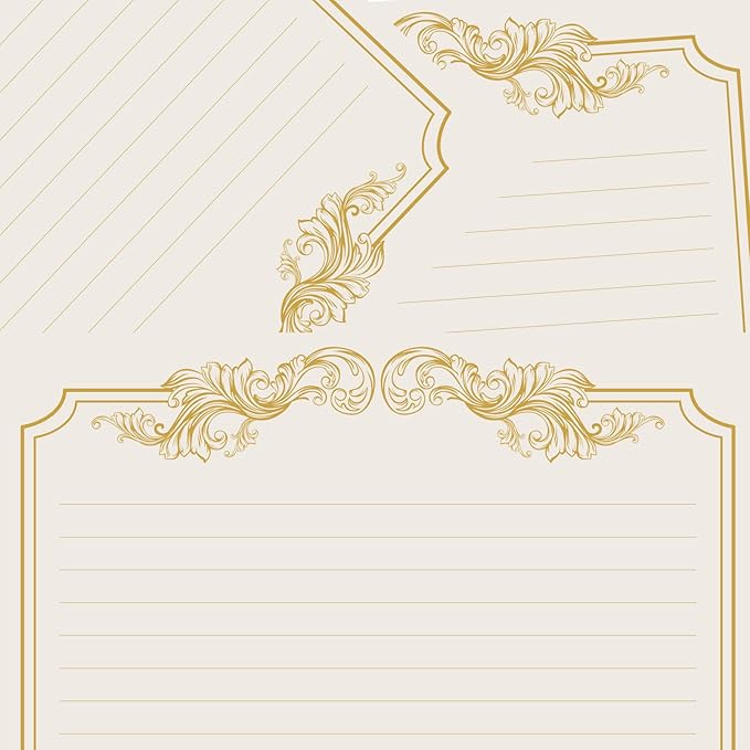 90 Pieces Stationery Set with Envelopes (60 Vintage-Style Paper Sheets + 30 Envelopes), Gold Border Letter Writing Paper and Envelopes for Love Letter, Party Invitations