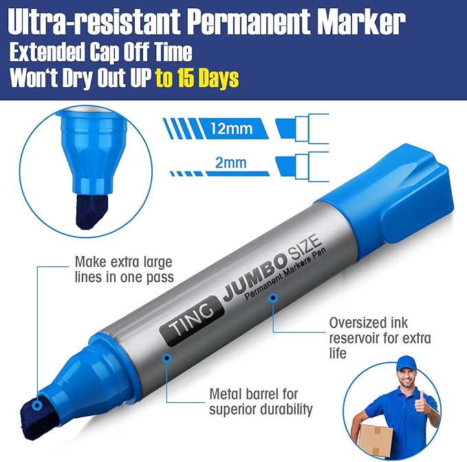 Fuutreo 10 Pack Jumbo Permanent Markers Bulk Large Chisel Tip Permanent Markers Quick Drying Waterproof Big Huge Poster Pens for Office, Logistics Company and More(Rich Color)