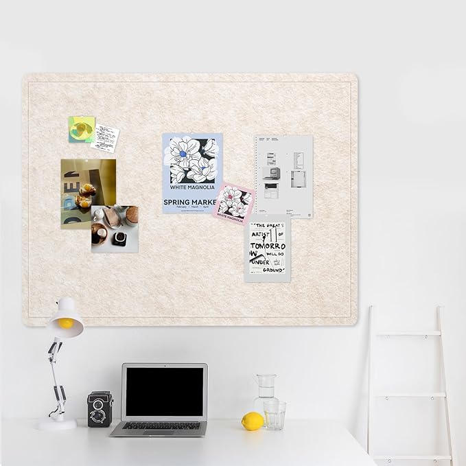 Large Bulletin Board - 48 x 36 Inches, Decorative Felt Pin Board for Wall - 4' x 3' Foldable Photo Display Board with Self-Adhesive Tape, Includes 20 Push Pins - Oatmeal