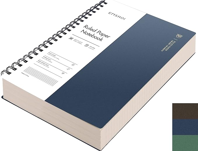 EMSHOI A4 Spiral Notebook College Ruled Lined Journal, 11.2" X 8.27", 300 Pages/150 Sheets, 100gsm Thick Paper, Waterproof Softcover, Twin-Wire Binding, for School Work Business Writing-Blue