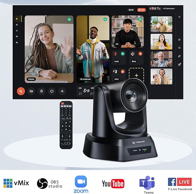 5.8GHz Wireless Conference Room Webcam, Church Live Streaming 3X USB 1080P 60fps PTZ Camera for Worship Services Online Conference, Works with Zoom, OBS Easy to Set Up