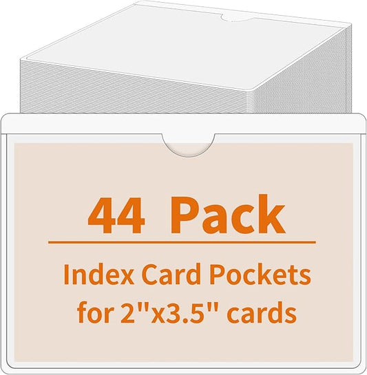 44 Pack Adhesive Pockets, Bin Labels for Storage Bins, Clear Label Holder, Index Card Holder 2x3.5 Inch, Plastic Storage Tote Labels for Organizing Bins Box Drawer
