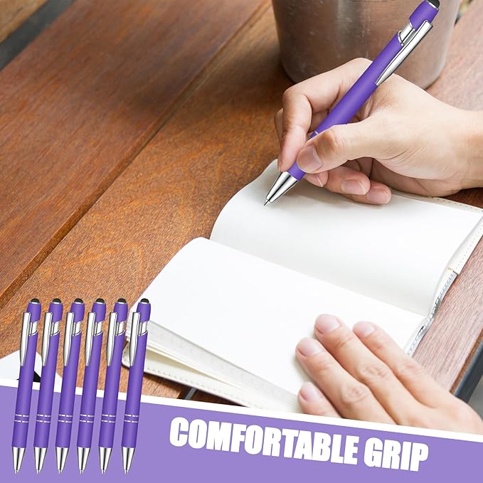 24 Pcs Blue Ink Ballpoint Pen with Stylus Tip 2 in 1 Ballpoint Pen 1.0 mm Blue Ink Metal Stylus Pen for Touch Screens Coworkers, Family, Colleagues, Office (Purple)