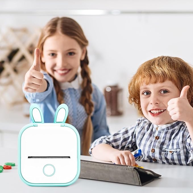 Memoking T02 Protective Case-Bunny Ears Shape Soft Silicone BPA-Free Cute Design Printer Cover, Compatible with T02 Mini Bluetooth Wireless Portable Mobile Pocket Printer, Green