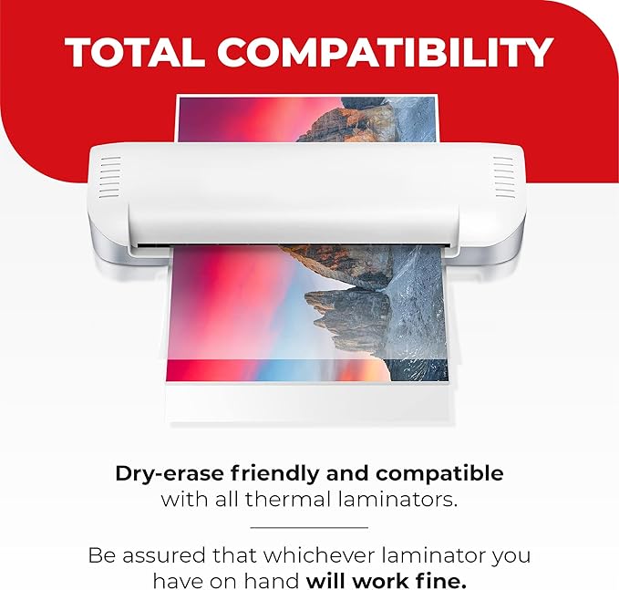 3MIL Thermal Laminating Sheets (125 Count) Photo, Card, Notecard, ID Badge, and Business Card Sizes, Dry-Erase Friendly Laminating Pouches, Compatible with Laminators, Crystal Clear Laminated Finish