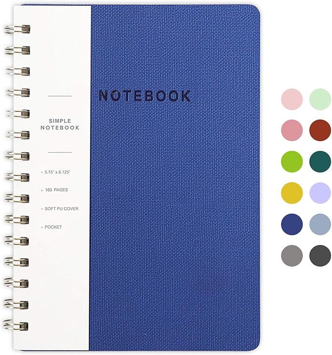 Lined Spiral Notebook College Ruled A5 Journal Book for Note Taking, 160 Pages Writing Journal for Office and Home School Supplies 5.75x8.125 inch - Navy Blue