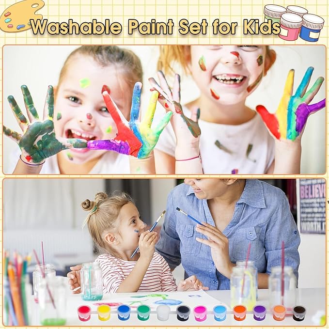 30 Pack Mini Acrylic Paint Set,12 Color Acrylic Paint Strips with 60Pcs Painting Brushes for Kids&Adults, 420 PCS Kids Paint Set Container Strips Storage for Home Classroom Party Favors Birthday Gifts
