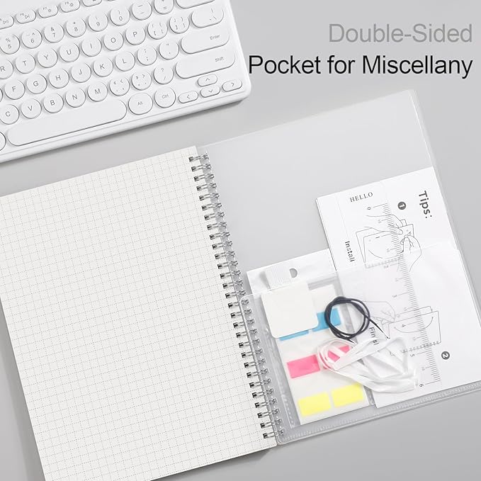 AHGXG Graph Paper Notebook - Spiral Notebook Journal 7.6" x 10", B5 Large Graph Notebook, 140 Pages, 100 gsm Thick Grid Paper, Waterproof Plastic Cover, for School Writing Engineering, Transparent