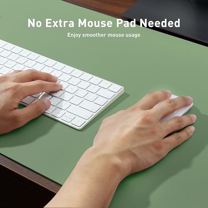 Aothia Leather Desk Pad Protector, Mouse Pad, Office Desk Mat, Non-Slip PU Leather Desk Blotter, Laptop Desk Pad, Waterproof Desk Writing Pad for Office and Home (36" x 17", Olive Green)