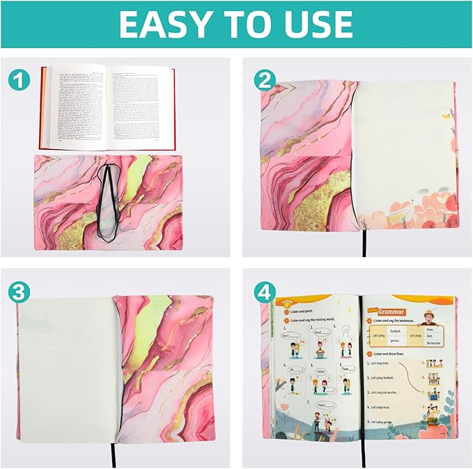 Book Covers – 9 Pack Jumbo Stretchable Book Covers, Reusable & Washable Fabric Book Sleeves for Hardcover & Paperback Textbooks up to 9 x 11 in, Marble Pattern, Back to School Supplies