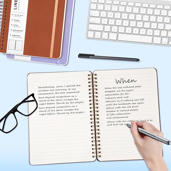 Lined Spiral Journal Notebook, A5 Hardcover Leather Notebook for Work, 5.7''×8.2'', 100GSM Thick Paper Spiral Bound Journaling Notebooks for Women & Men Office School Note Taking Business, Brown