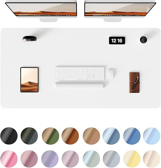 YSAGi Leather Desk Protector, Office Mat, Large Mouse Mat, Non-Slip PU Leather Blotter, Laptop Desk Pad, Waterproof Writing Pad for Office and Home (White, 47.2" x 23.6")