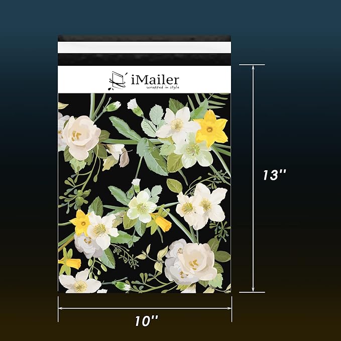 iMailer-10" x 13"(100pcs) Poly Mailer Mailing Shipping Black Flower Envelope Package Bags-Self Seal…