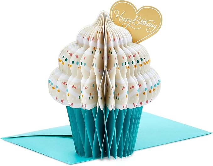 Hallmark Paper Wonder Romantic Pop Up Birthday Card for Husband, Wife, Boyfriend, Girlfriend (Honeycomb Cupcake)