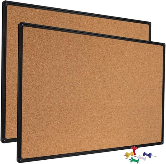 Cork Board, 2 Pack 48" x 36" Bulletin Notice Board Message Memo Pin Board, Black Aluminum Frame