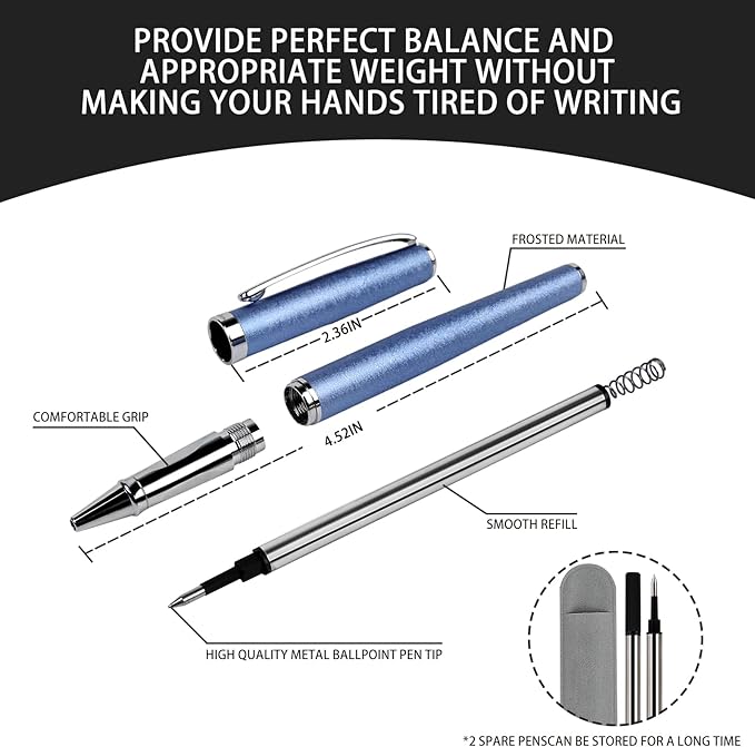 Nice pens,luxury pen with cace,fancy pens Ballpoint Pen Smooth writing experience stylish design effortless writing executive pen-Gift Box with 0.5mm Black Extra 2 Refill (Blue)