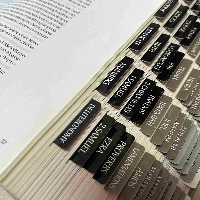 Thinkor Reposition Bible Tabs, Large Print Lanimated Stickers, Easy to Read and Apply Bible Tabs for Women and Man (Gray Green)