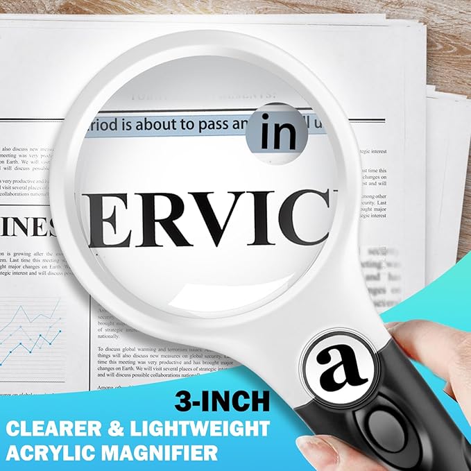 Compact Magnifying Glass with Lights,45X 10X 5X Small Handheld Lighted Magnifier, 3 LED Light Magnifying Glass for Reading Small Prints & Low Vision Seniors 2 Pack B&W