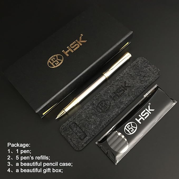 HSK Luxury Ballpoint Pens gift Pen Black Refill Line width 0.5mm,Best Ball Pen Gift Set for Men & Women Professional Executive,Office,Nice Pens Classy Gift Box (Silver)