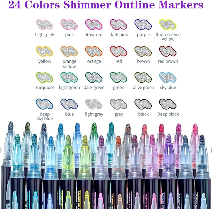 Muchcute Shimmer Markers Outline Glitter Pens:24 Christmas Stocking Stuffers Tween Teen Girl Gifts Trendy Stuff Cute Arts Crafts Art Supplies Kids Ages 4 6 8 9 10 12 14 16 Year Old Birthday Ideas 2024