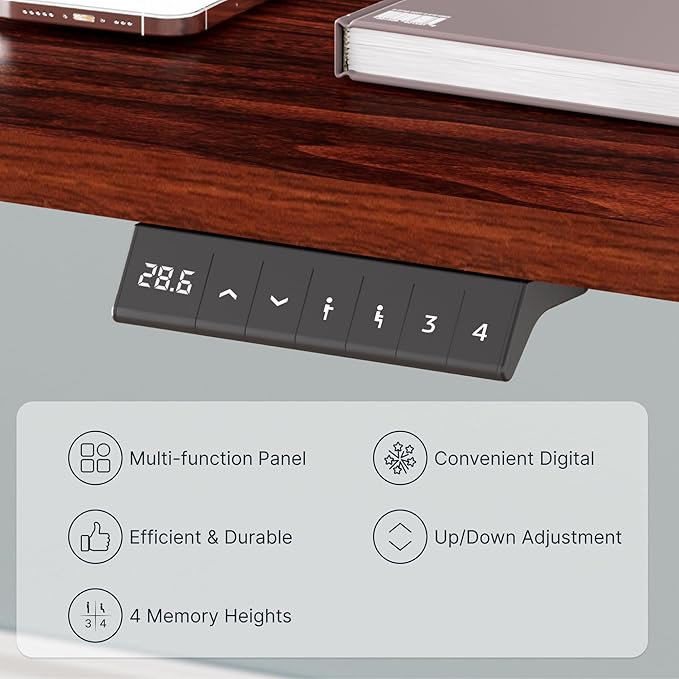 FLEXISPOT EN2 Whole-Piece Standing Desk with Clamp Power Strip, 48 x 30 Electric Stand Up Height Adjustable Desk with Cable Management (White Frame + 48" Mahogany Top, 2 Packages)