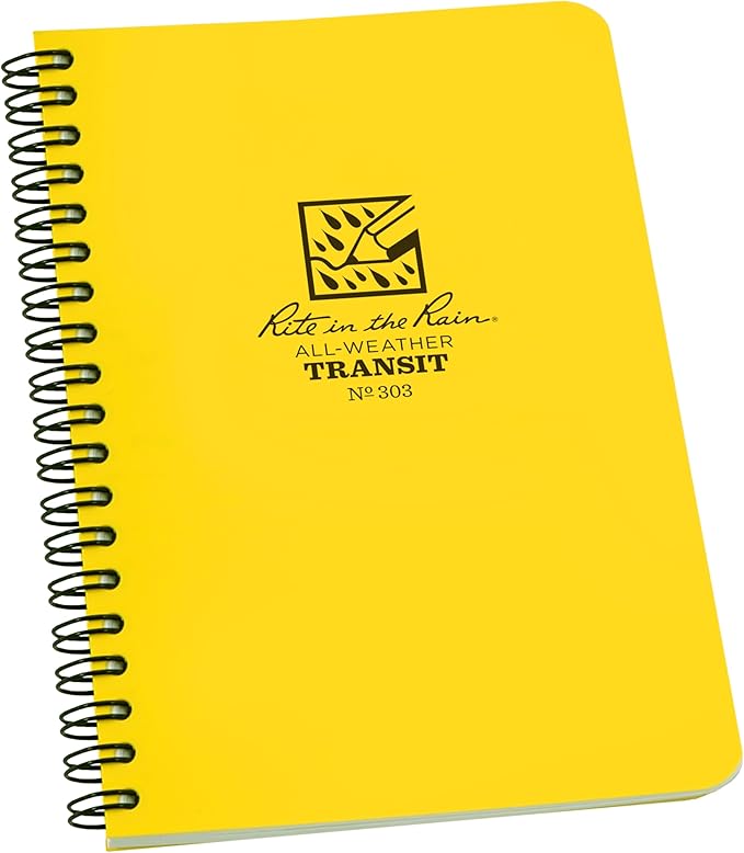 Rite in the Rain Weatherproof Side Spiral Notebook, 4.625" x 7", Yellow Cover, Transit Pattern (No. 303)