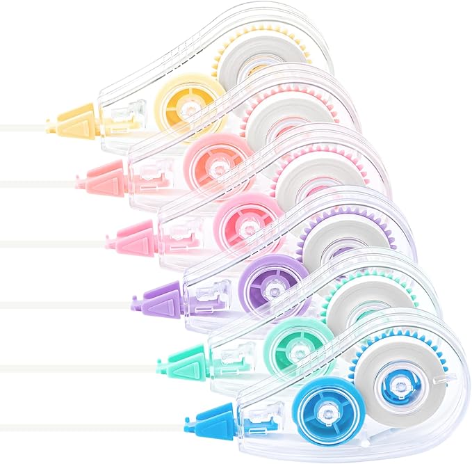 6 Pcs Colorful Core Correction Tape, 18.04 Ft White Wrong Out Tear-Resistant Bulk, Instant Corrections Easy To Use Applicator for School, Office, Note Taking, Journal (Tape Width 0.2 in)