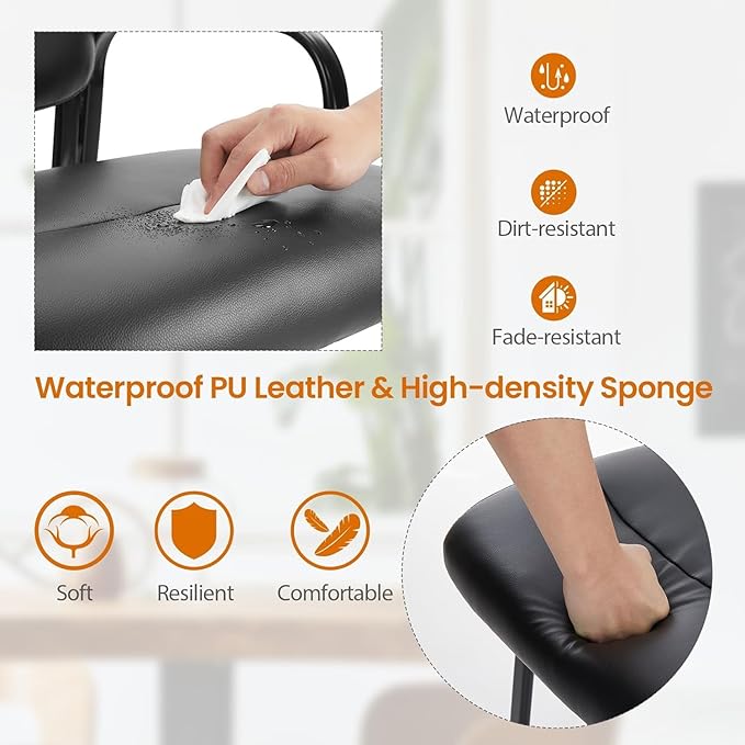 Sweetcrispy Office Reception Guest Chair No Wheels Set of 8, Leather Stationary Waiting Room Chairs with Padded Arms for Elderly Desk Conference Room Lobby Table Side Salon