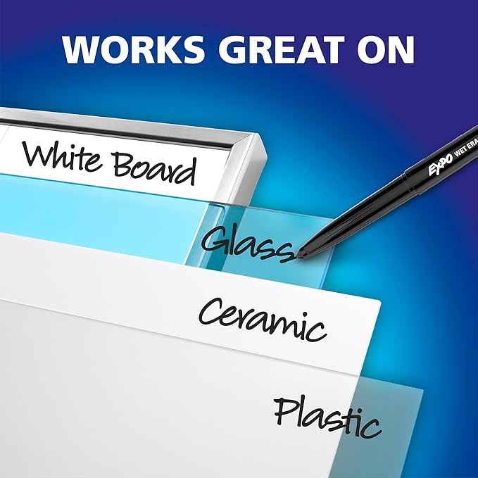 EXPO Wet Erase Markers, Semi-Permanent Markers, Assorted, Fine Tip, 12 Count