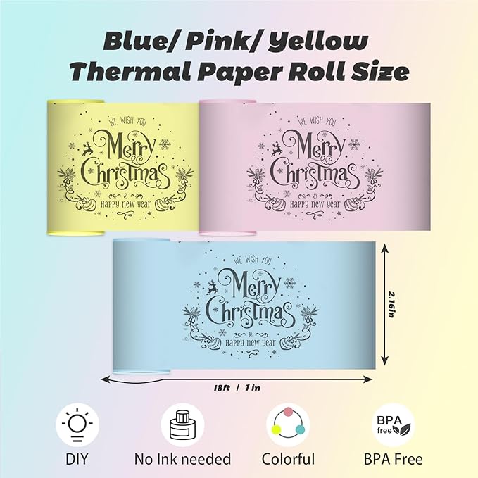 9 Rolls Thermal Printer Paper - Colorful, Non-sticker, 3 Color for Most Mini Thermal Printers
