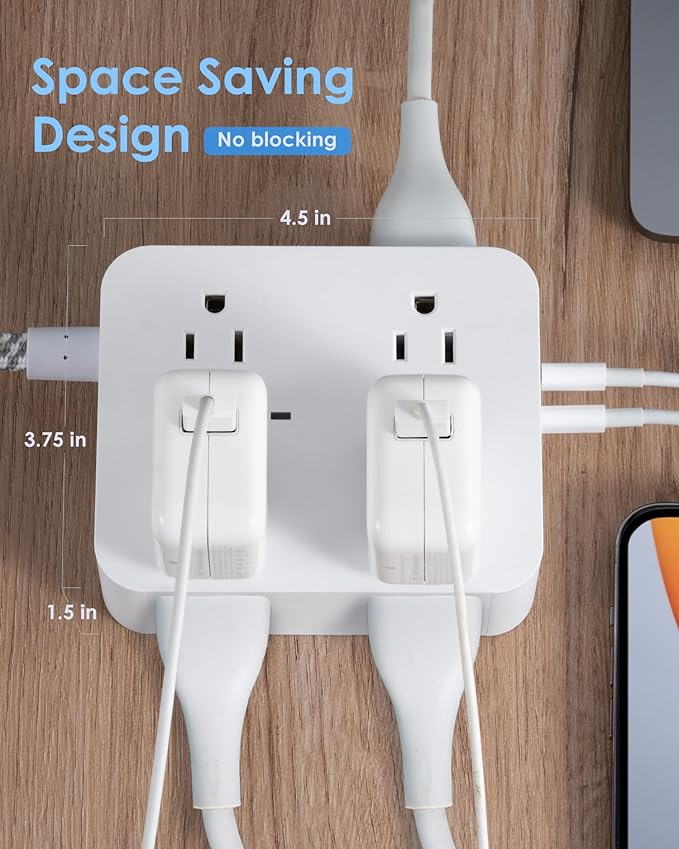 6Ft Surge Protector Power Strip with USB C, Extension Cord with 8 Wide Outlets(2.2 IN) and 4 USB Ports(2 USB C), Flat Plug, Wall Mount, 3 Side Outlet Extender for Home Dorm Room Essentials, ETL Listed