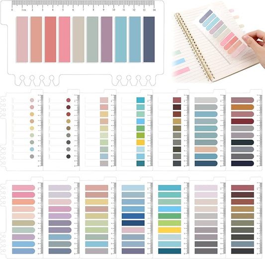 3000Pcs Sticky Tabs with Ruler, 15 Pack Index Tabs, Post It Sticky Notes, Repositionable Book Flags Strip Index Tabs Clear Page Markers for Office School Reading Highlights Classifying