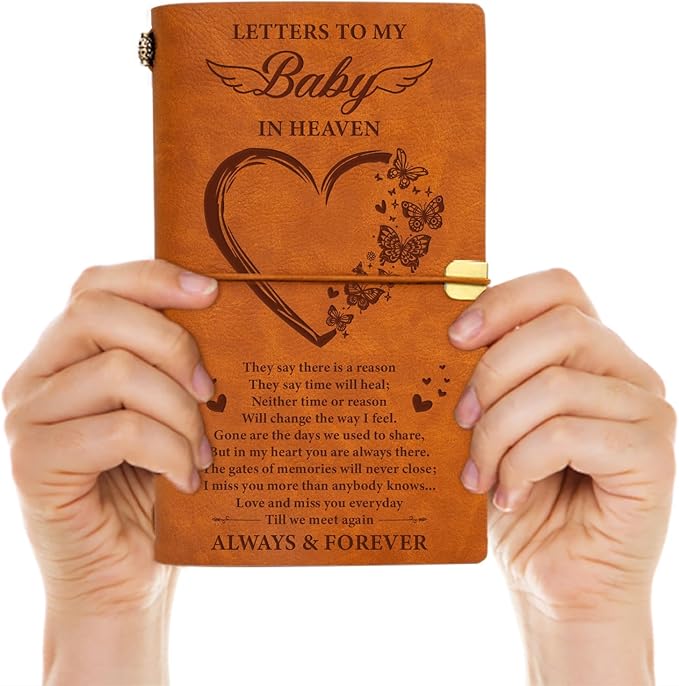 Vetbuosa Letter to Baby in Heaven Leather Journal,Baby Loss Gifts,Loss of Baby Sympathy Gifts,Baby Loss Memorial Gifts,Bereavement Gift Idea,In Memory of Loved One Gifts
