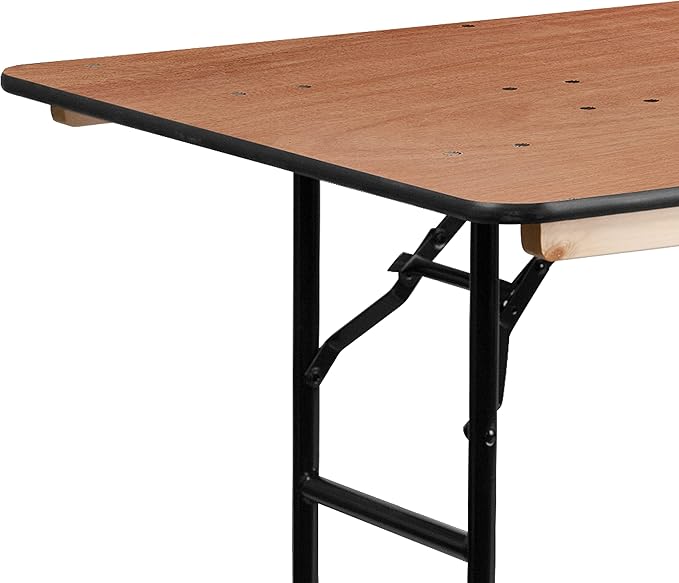 Flash Furniture Fielder 6' Rectangular All-Occasion Wood Folding Event Table, Foldable Portable Banquet Table with Wooden Top, Natural/Black