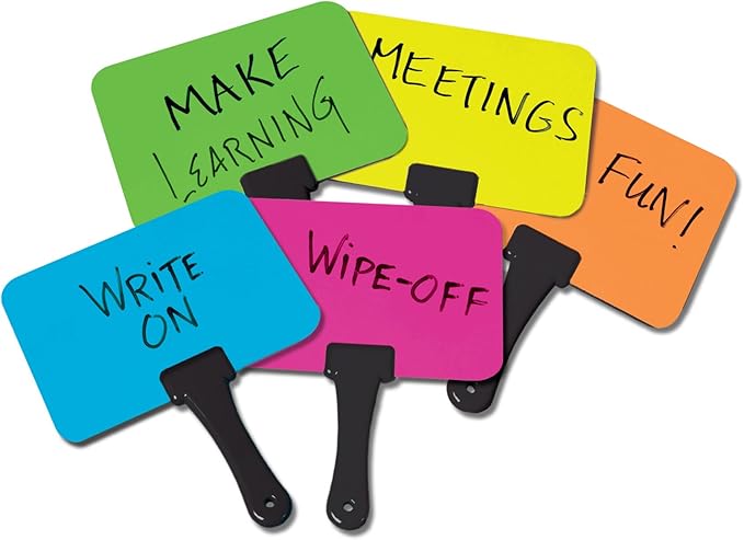 Trainers Warehouse Briteboards: Premium Set of 10 Fluorescent Dry-Erase Response Boards | Versatile, Colorful Paddles for Icebreakers, Voting & More | Perfect for Classrooms & Meetings (5.9" x 7.75")